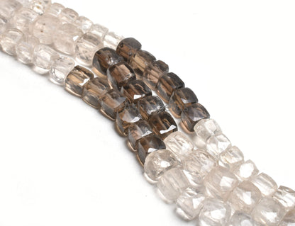 Shaded Smoky Quartz Faceted 3D Cube Box Gemstone Beads,8" Strand Natural Smoky Box Cube Beads, Fine Smoky Bead Jewelry Making Craft SALE
