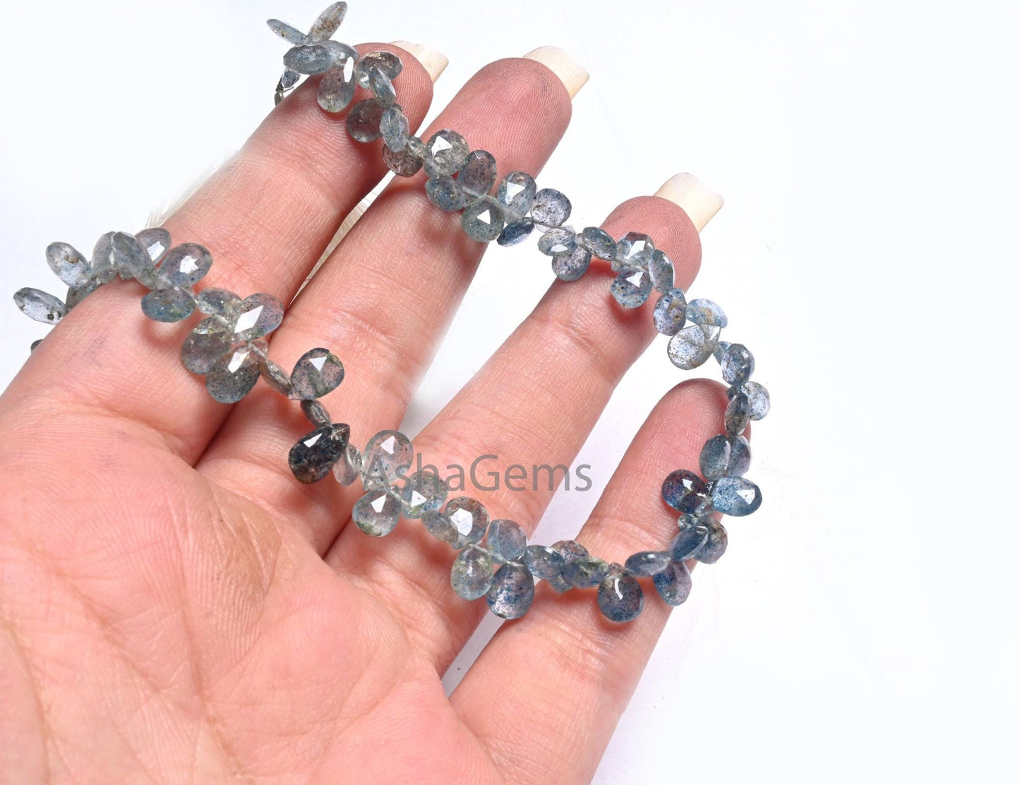 Beautiful Moss Aquamarine Faceted Pear Shape Gemstone beads,8" Natural Blue Aquamarine Side Drill Teardrop Briolette Moss Aqua Beads Jewelry (AG 18627)