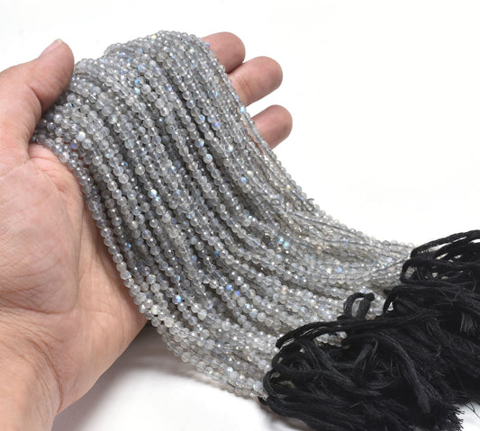 AAA Grey Labradorite Faceted Round Ball Beads,3.5mm labradorite Machine Cut Round Gemstone Beads, Natural Blue Fire Labradorite Bead Jewelry