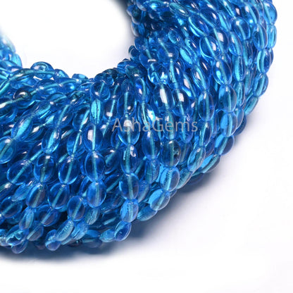 Fine Quality Ocean Blue Topaz Color Hydro Smooth Oval Shape Handmade Beads, 5.5-7.5 mm Blue Hydro Plain Oval Loose Beads Jewelry Crafts SALE