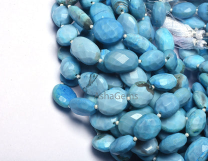 Beautiful Blue Opal Faceted Oval Shape Beads, Turquoise Blue Opal Gemstone Beads Opal Handmade Indian Cut Bead For Jewelry Making Craft SALE