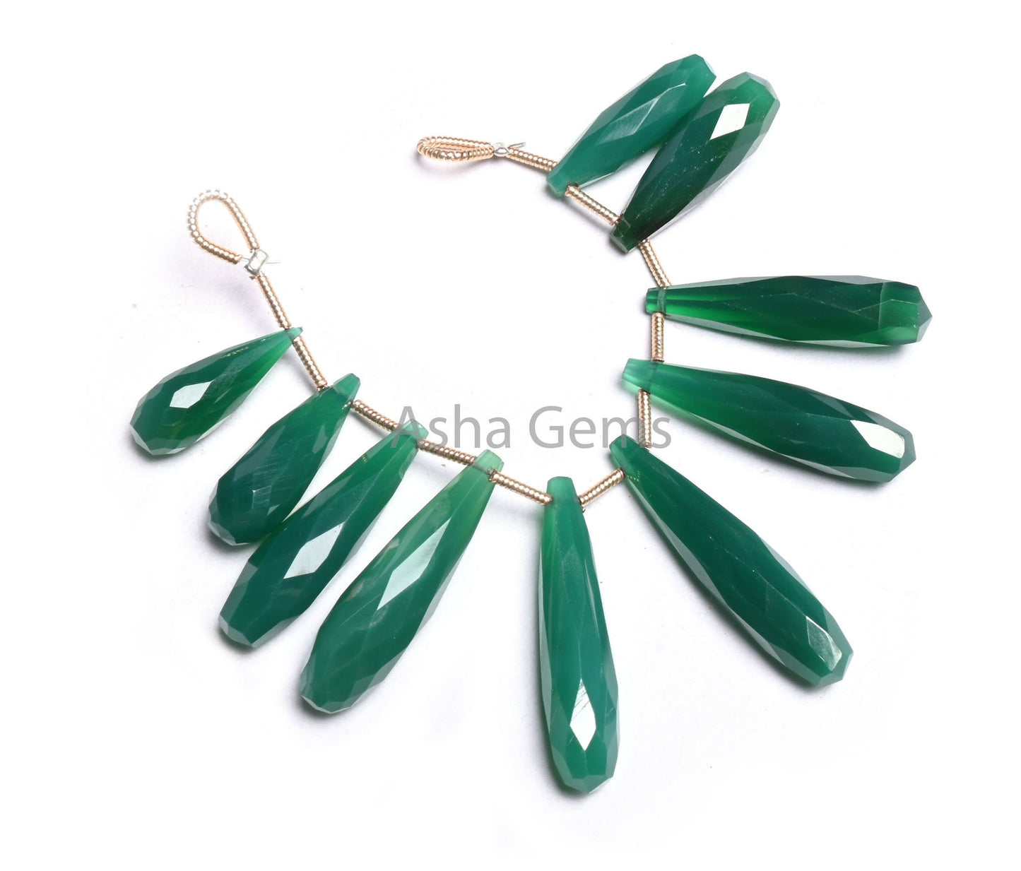 Fine Quality Green Onyx Fancy Long Pencil Drop Gemstone Beads, Green Onyx Faceted Teardrop Briolette Side Drill Beads For Jewelry Craft SALE