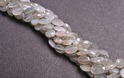 Natural Grey Moonstone faceted Indian Cut Oval Beads,9" Moonstone Oval Briolette Straight Drill Gemstone Beads, grey Moonstone Beads Jewelry