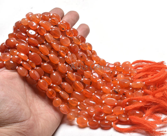 Beautiful Carnelian Smooth Oval shape Uneven Handmade Beads,10" Red Orange Carnelian Oval Straight Drill Gemstone Smooth Bead Jewelry Crafts