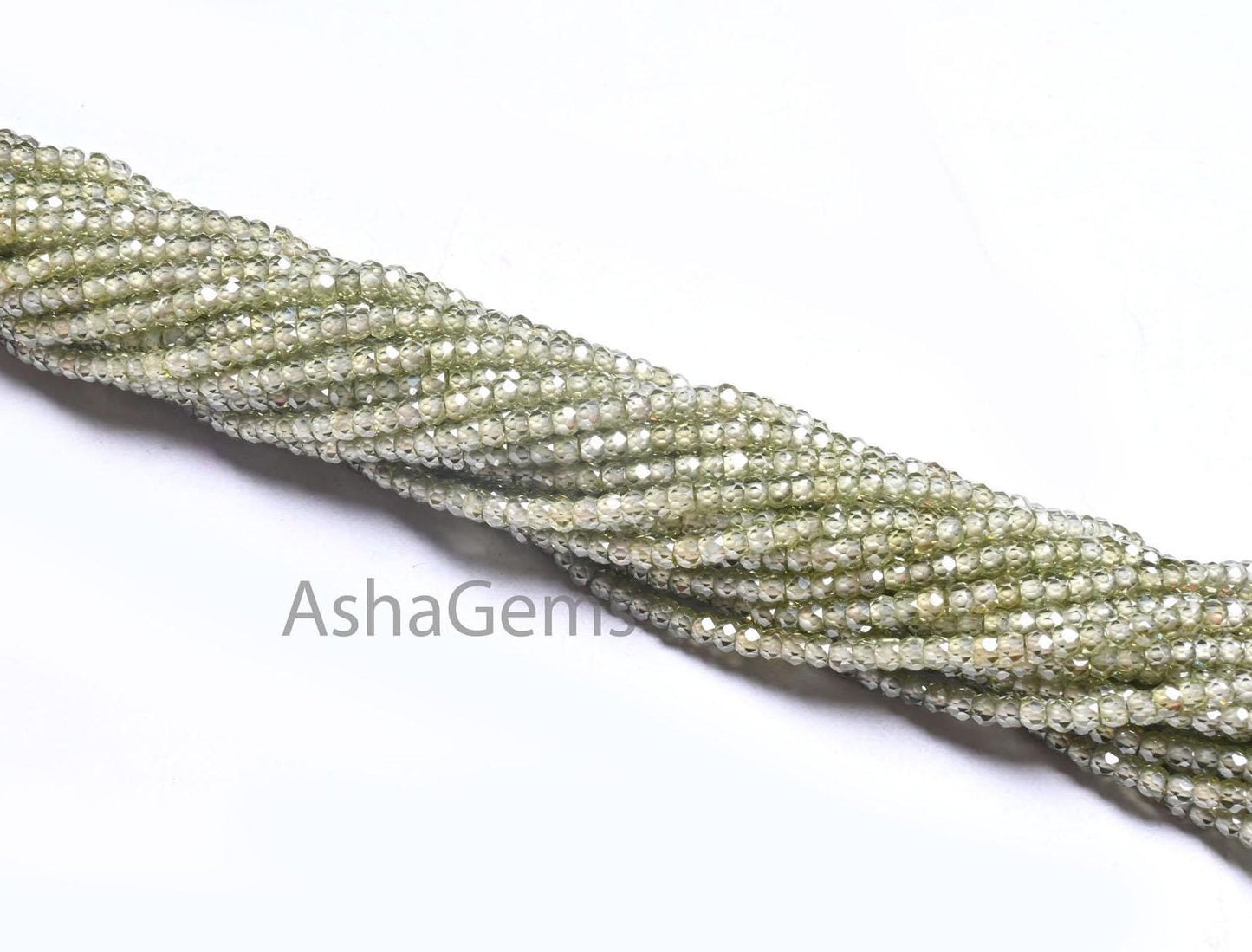 AAA Quality Green Zircon Micro Faceted Beads,2.50 mm Light Olive Green Cubic Zirconia  Machine Cut Rondelle Zircon Beads Jewelry Crafts SALE