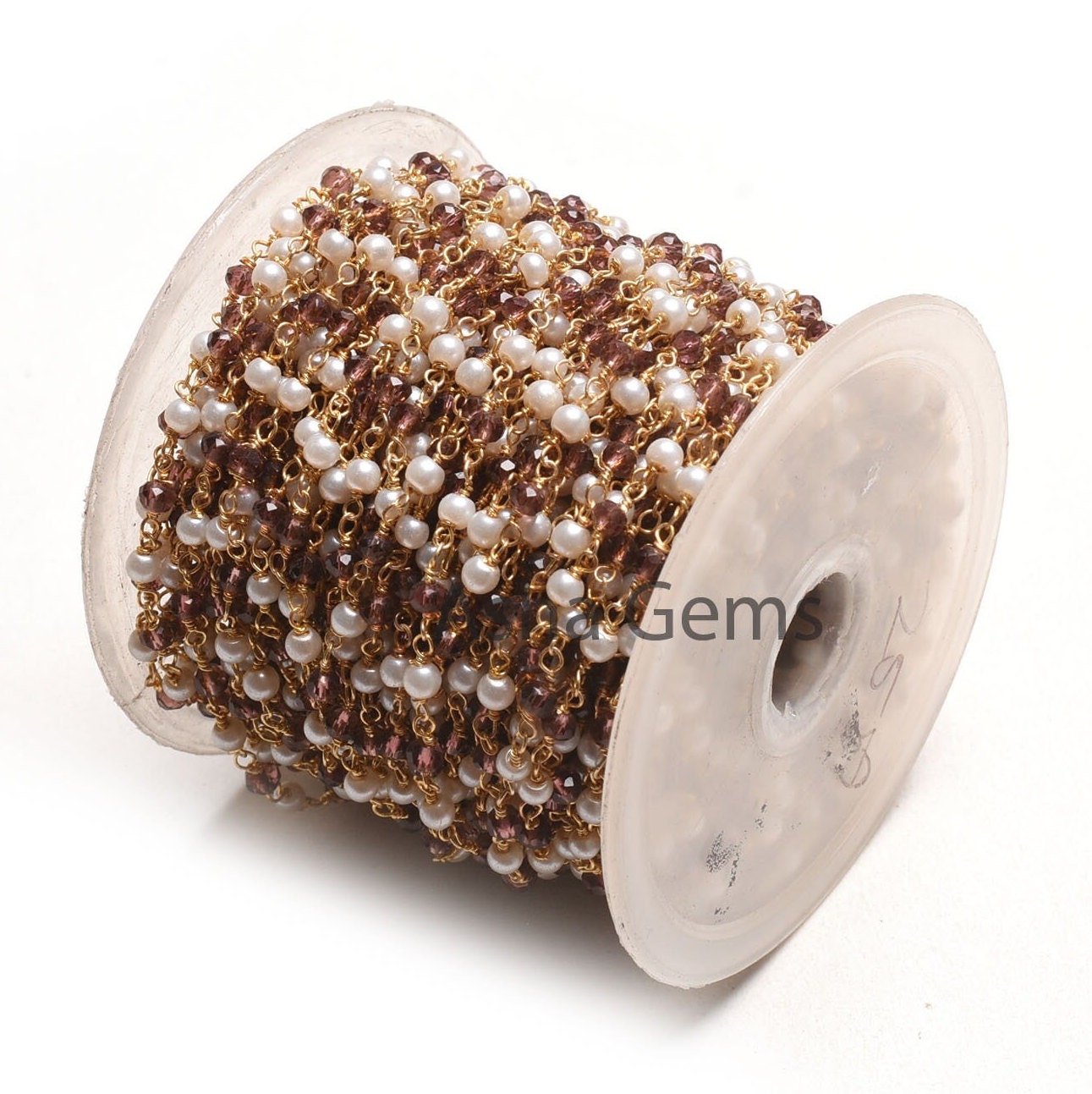 Rosary Chain by Foot Pearl Garnet Hydro Faceted Beads Chain Gold Plated Wire Bulk Roll Jewelry Making Rondelle Beaded Rosary Chain Craft DIY