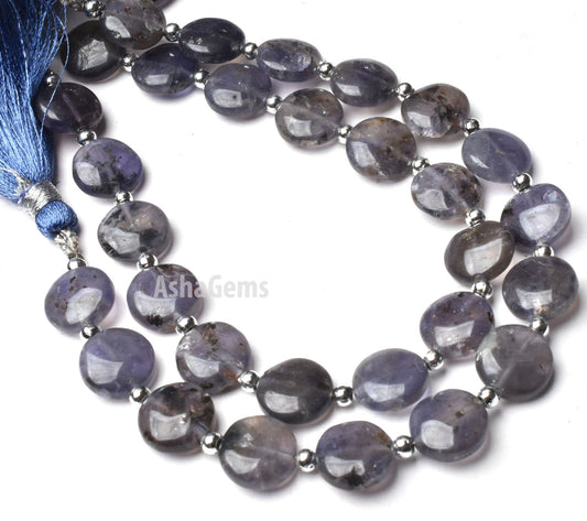 11mm Natural Iolite Gemstone Beads, Blue Iolite Smooth Coin Shape Gemstone Beads, Blue Iolite Plain Handmade Beads, For Jewelry Craft Sale