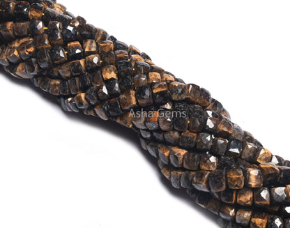 Beautiful Tiger Eye Faceted 3D Cube Box Gemstone Beads, Natural Tiger Eye Cube Shape Indian Cut Box Beads, Tiger Eye Bead Jewelry Craft SALE