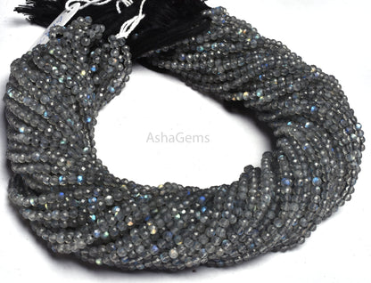 3 mm Labradorite Faceted Gemstone Beads, AAA Natural Blue Fire labradorite Rondelle Machine Cut Beads ,Black Rainbow Micro cut Beads Jewelry