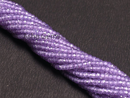 Beautiful Lavender Blue Zircon Micro Cut faceted Beads,3 mm Light Purple Zircon Machine Cut Rondelle Beads,12.5" lavender Cubic Zircon Beads