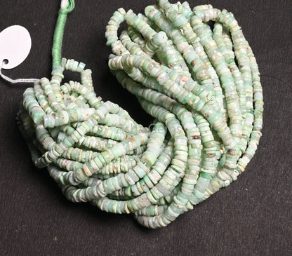 Natural Green Chrysoprase Smooth Heishi Tyre Beads Strand Shaded Green Chrysoprase Flat Tyre Beads Handmade Wheel Shape Beads Jewelry Making