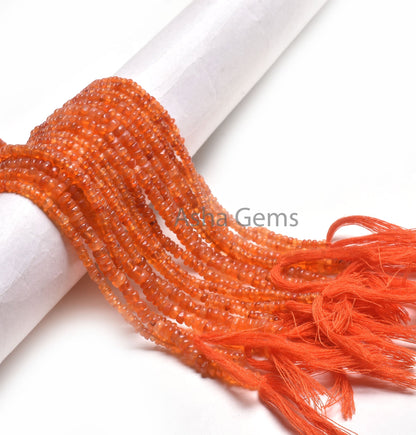 Fine Orange Carnelian Smooth Rondelle Shape Beads, Natural Carnelian Plain Handmade Tiny Gemstone Beads, Carnelian Bead Jewelry Crafts SALE