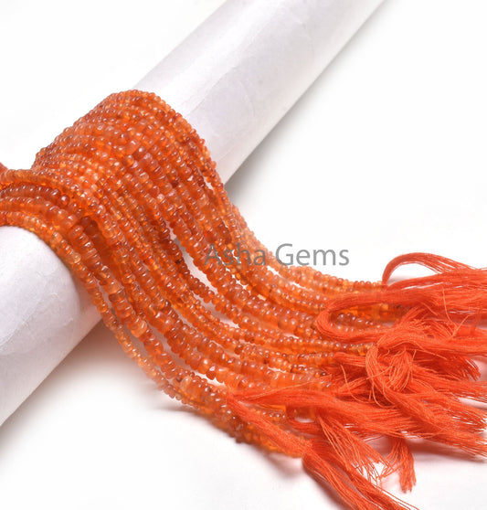 Fine Orange Carnelian Smooth Rondelle Shape Beads, Natural Carnelian Plain Handmade Tiny Gemstone Beads, Carnelian Bead Jewelry Crafts SALE