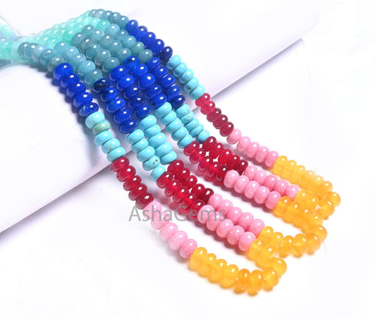 8mm Beautiful Mix Color jade Quartz Smooth Rondelle Beads, Fine Rainbow Disco Color Quartz Multi Shaded Gemstone Colorful Beads Jewelry SALE (AG 12315 )