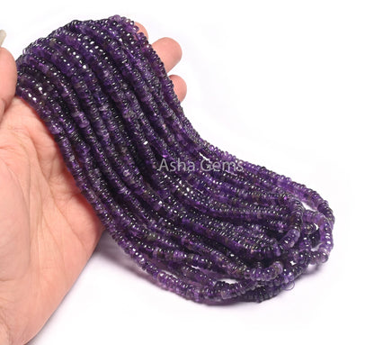 Fine Quality Purple Amethyst Heishi Tyre Smooth Gemstone Beads, Natural Amethyst Handmade Flat Wheel Shape Beads, Amethyst Bead Jewelry SALE