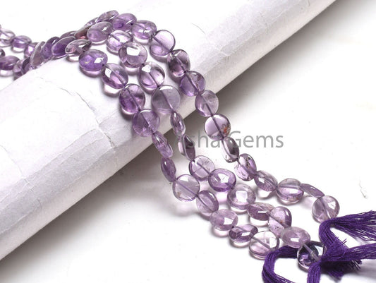 Fine Purple amethyst Smooth Coin Shape Gemstone Beads,13"Strand Amethyst Plain Handmade Coin Straight Drill Amethyst Bead Jewelry Craft SALE