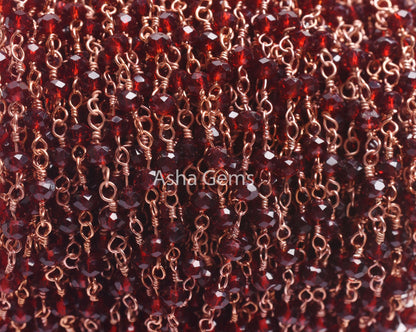 Beautiful Red Garnet Hydro Beads Faceted Rondelle Rosary Chain 1,10,50 Feet Rose Gold Plated Beaded Handmade Chain Jewelry Making Handicraft