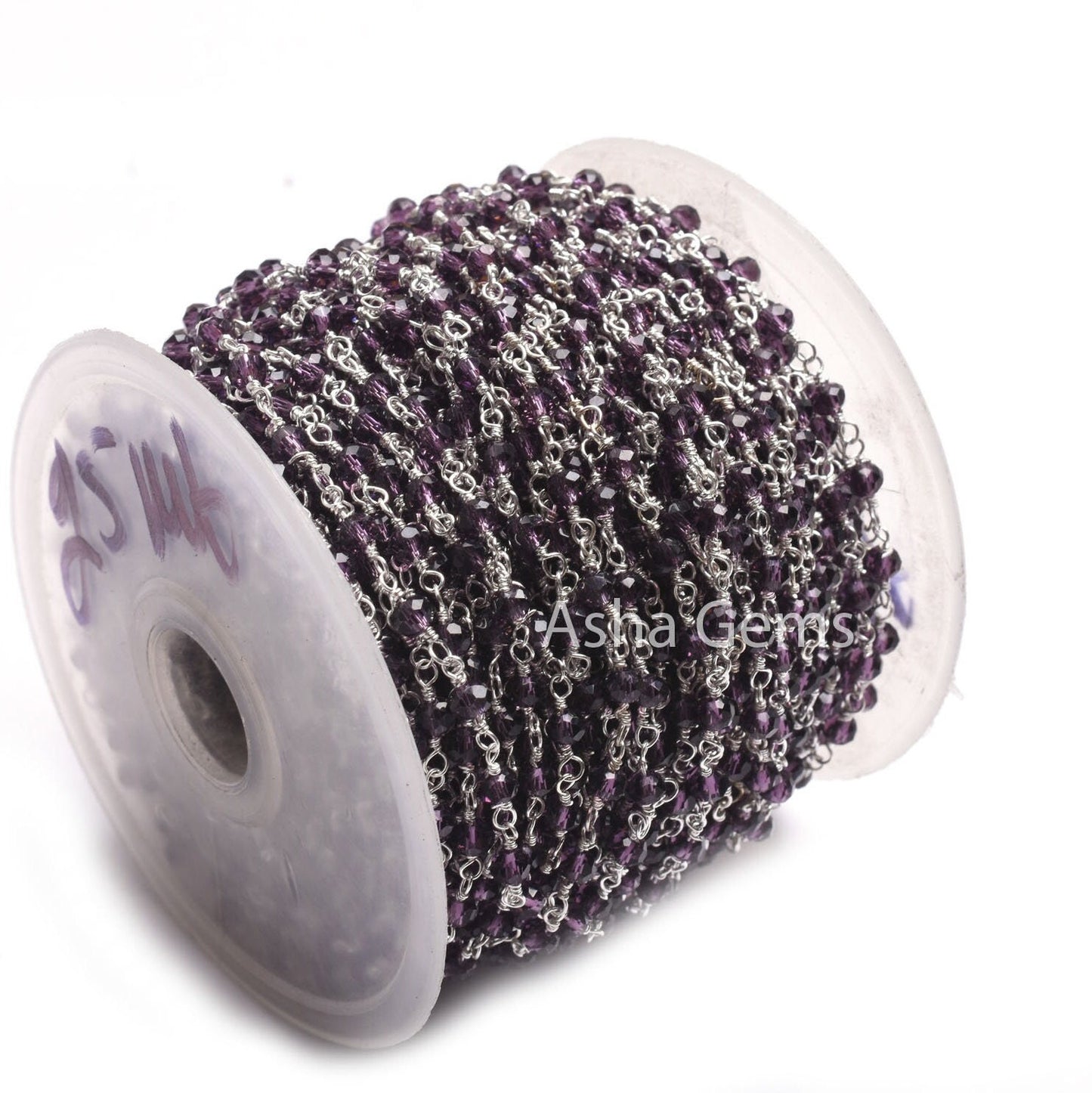 1,5,10,50 Feet Chain Purple Amethyst Hydro Faceted Rondelle Beads Rosary Chain 3-3.5 mm Silver Plated Jewelry Crafts, Purple Crystal Chain