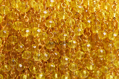 Beautiful Lemon Quartz Hydro Rondelle Faceted Beads Rosary Chain Gold Silver Gunmetal Copper Plated Wire Wrap Bulk Chain Jewelry Making SALE