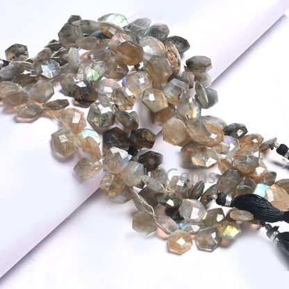 Natural Flash Labradorite Fancy Hexagon Shape Gemstone Beads,8" Multi Fire labradorite Faceted Checker cut Briolette Bead Jewelry Craft SALE