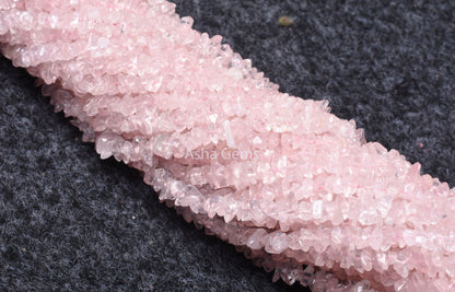 Fine Natural Rose Quartz Uncut Chips Raw Gemstone Beads,34"Strand pink Rose Quartz Smooth tiny Nugget Rough Beads, Rose Quartz Bead Jewelry