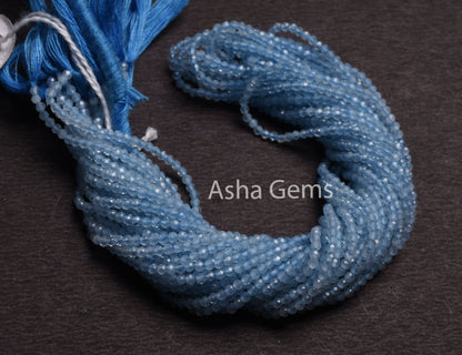 2 mm AAA Aquamarine Micro Cut Rondelle Beads,13" Strand Shaded Blue Aquamarine Machine Cut Gemstone Beads, Tiny Aquamarine Bead Jewelry SALE