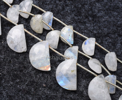 Natural rainbow Moonstone Fancy D Shape Gemstone Beads, Flashy White rainbow Moonstone Faceted Half Moon Briolette Beads Jewelry Craft Sale
