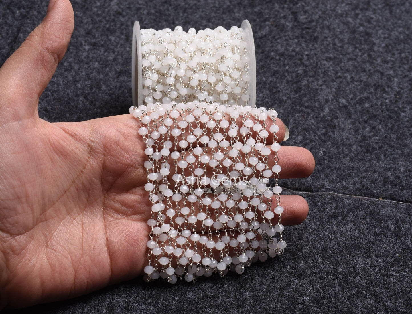 4mm White Moonstone Hydro Micro Cut Beads Rosary Chain Silver Plated Wire Wrap Beaded White Crystal handmade Chain Rosary Jewelry Craft SALE