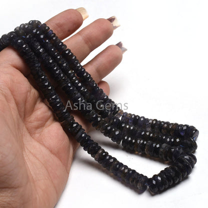 Genuine Blue Iolite Faceted Tyre Shape Beads, Graduation Size Iolite Beads Strand 18" Fine Quality Iolite Indian Cut Flat Tyre Gemstone Bead