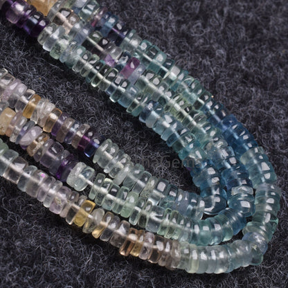Natural Fluorite Smooth Tyre Shape Beads,5.5-6mm Beautiful multi Fluorite Shaded Beads, Fluorite Heishi Tyre Bead Jewelry Making Craft,SALE