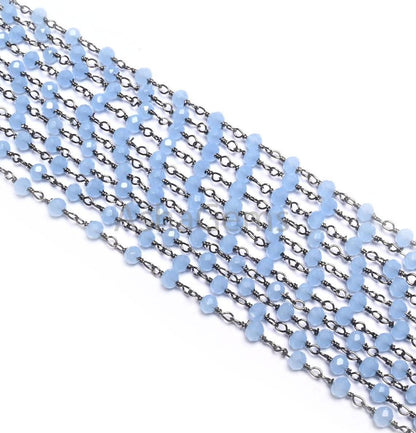 Fine Aqua Blue Chalcedony Hydro Rondelle Faceted Beads Rosary Chain,3mm Black Metal Plated Wire Wrap Beaded Gunmetal Chains Jewelry Necklace