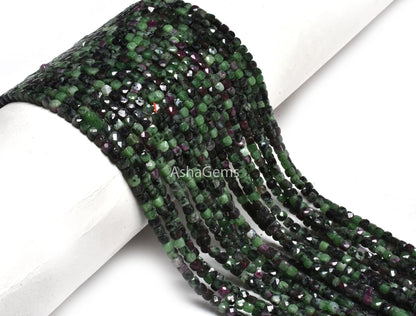 Beautiful Ruby Zoisite Faceted Cube Box Beads, Natural Ruby Zoisite 3D Cube Box Beads,Green Ruby Zoisite Faceted Bedas Tiny, Jewelry Crfats