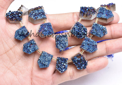 Titanium Mystic Blue Coated Druzy Fancy Gate Shape Gemstone Loose Beads, Drusy Fancy Shape Raw Slice Titanium Druzy Beads Jewelry Craft SALE