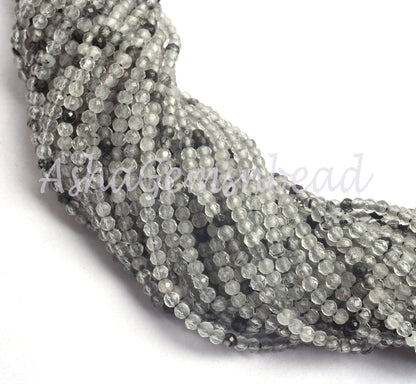 2 mm Black Rutile Machine Cut Faceted Gemstone Beads.12.5" Strand Natural Rutilite Rondelle Micro Cut Tiny Beads, Black Rutile Jewelry SALE