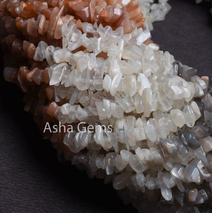 Fine Quality Multi Moonstone Uncut Chips Beads,34"Strand Moonstone Smooth Raw Rough Beads Multi Color Moonstone Gemstone Uncut Chip Jewelry