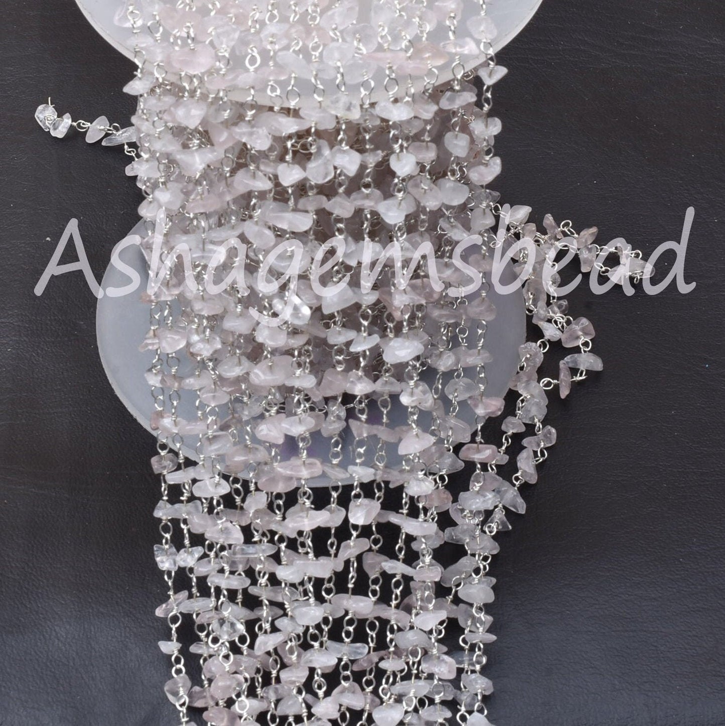3,5,10 Feet Natural Rose Quartz Uncut Uncut Rosary Chain, Pink rose Quartz Smooth Beads Chain, Silver Plated Chain, Finding, Wholesale Chain