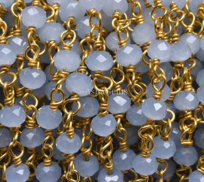 3,5,10 Feet,Aquamarine Hydro Faceted Rondelle Beaded Rosary Chain Gold Plated,Jewelry Making, Finding, Wire Wrapped Chain,3-3.5 mm