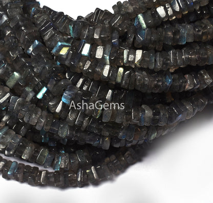 Beautiful Labradorite Smooth Heishi Square Shape Gemstone Beads, Plain Flat Beads, Natural Black Rainbow,Labradorite Jewelry Making Crafts