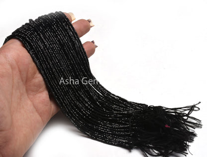 AAA+ Quality Black Spinal Micro faceted Machine Cut Flat Rondelle Beads,2.2x1.1 mm Natural Black Spinel Diamond Cut Beads, Spinel Beads SALE