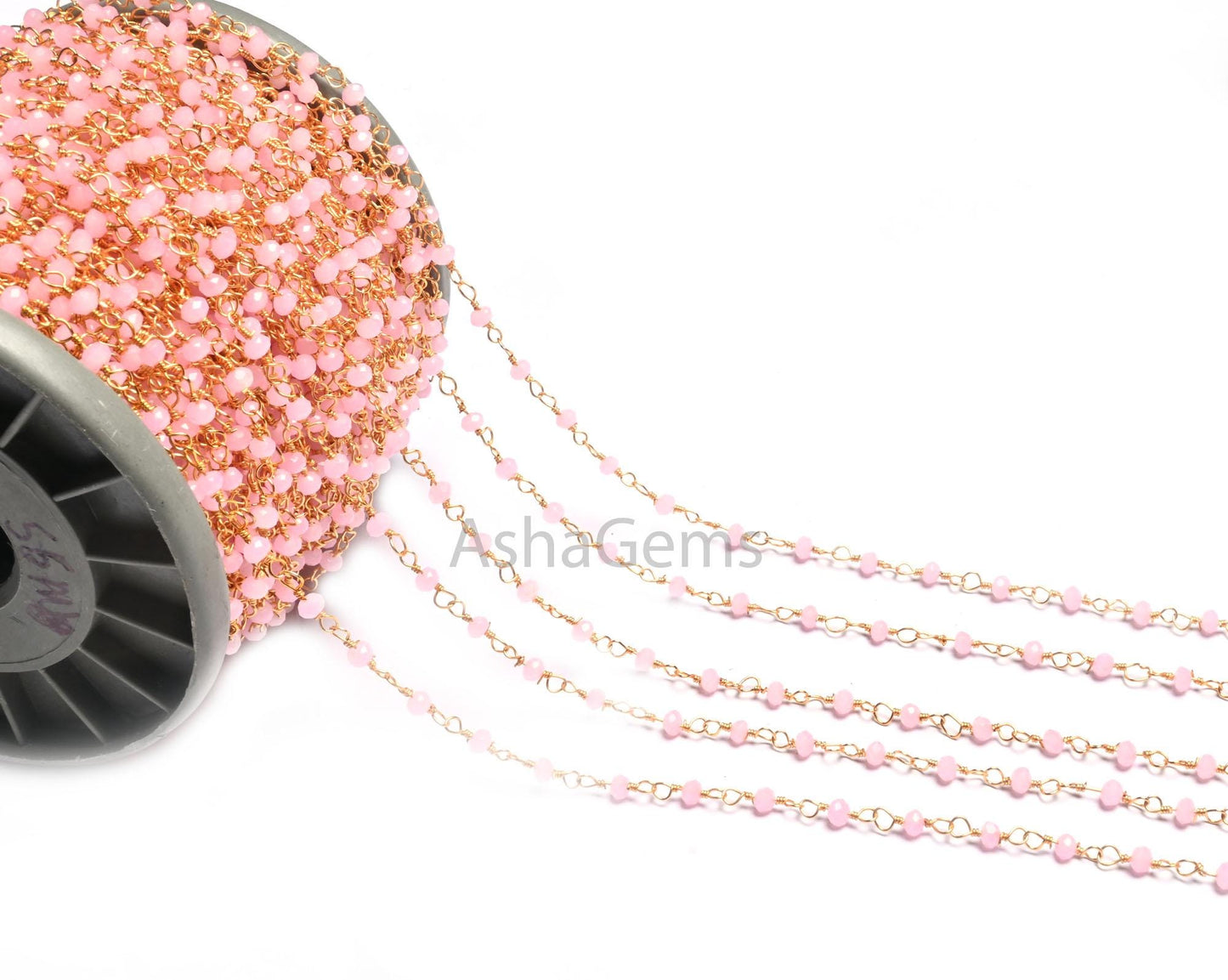 1,5,10,50 Feet Bulk Chain Pink Rose Quartz Hydro Faceted Rondelle Beads Rosary Chain Gold Plated Wire Chain Jewelry Making Chain DIY Finding