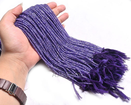 AAA Purple Color Zircon Micro Faceted Machine Cut Beads,3.2 mm Ink Blue Zircon Faceted Rondelle Beads, Cubic Zircon Beads Jewelry Craft SALE