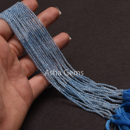 2 mm AAA Aquamarine Micro Cut Rondelle Beads,13" Strand Shaded Blue Aquamarine Machine Cut Gemstone Beads, Tiny Aquamarine Bead Jewelry SALE