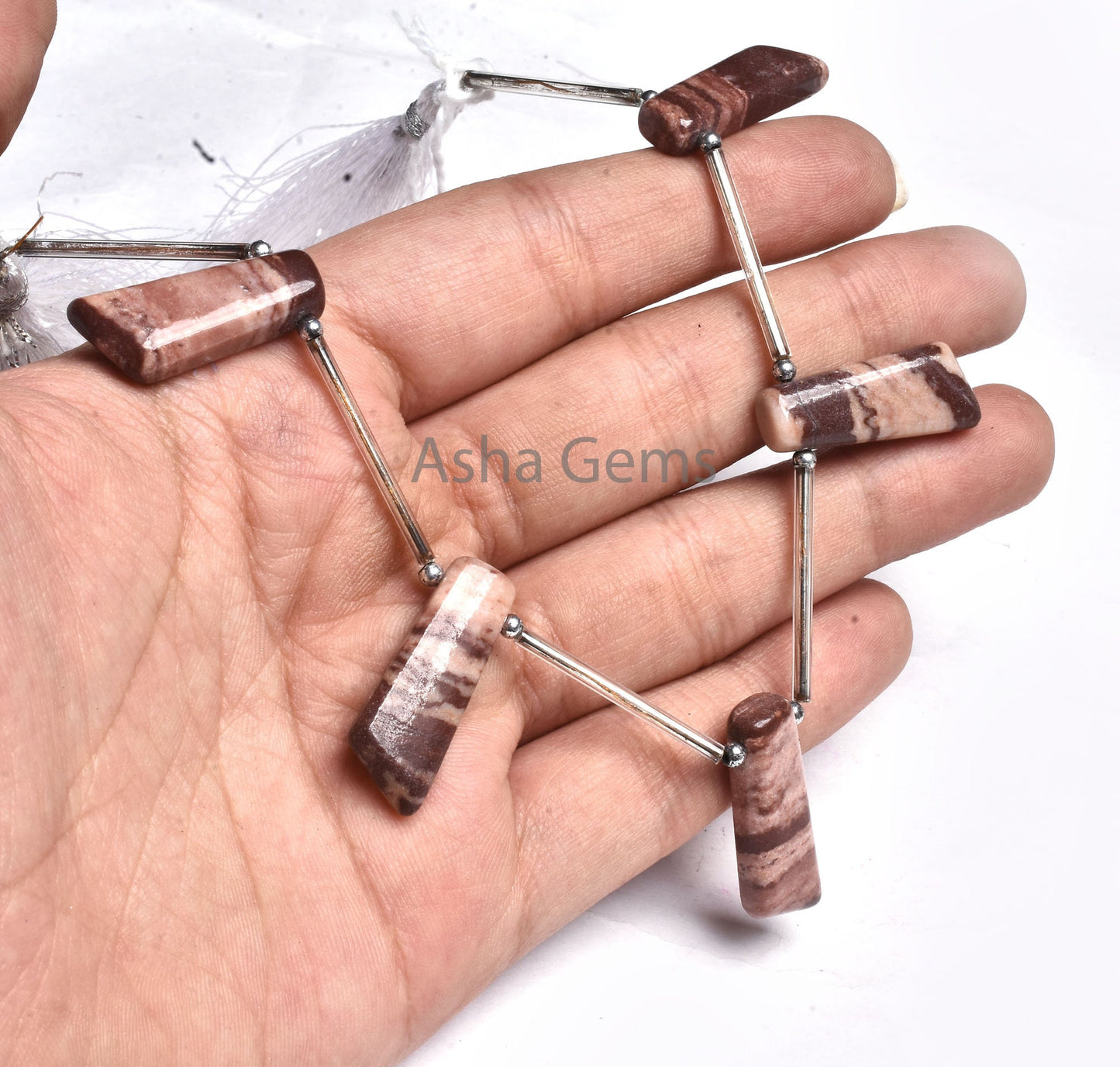 Natural Picture Jasper Smooth Long Slice Gemstone Beads, Brown Jasper Fancy Uneven 7 Shape Side Drill Handmade Beads Jewelry Making Crafts