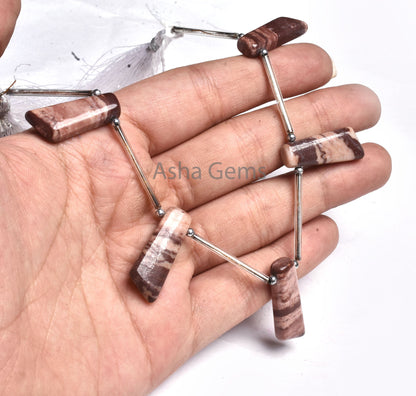 Natural Picture Jasper Smooth Long Slice Gemstone Beads, Brown Jasper Fancy Uneven 7 Shape Side Drill Handmade Beads Jewelry Making Crafts