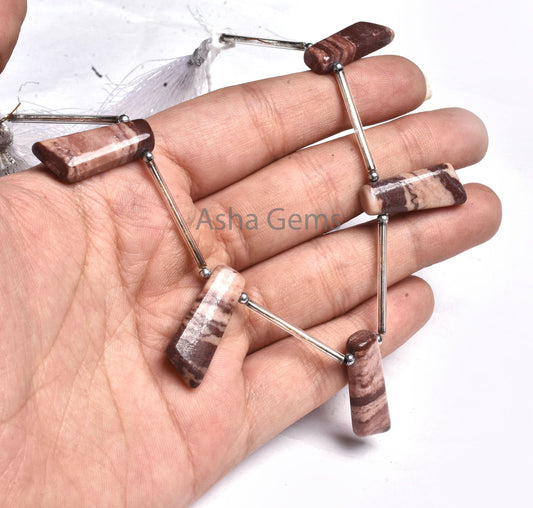 Natural Picture Jasper Smooth Long Slice Gemstone Beads, Brown Jasper Fancy Uneven 7 Shape Side Drill Handmade Beads Jewelry Making Crafts