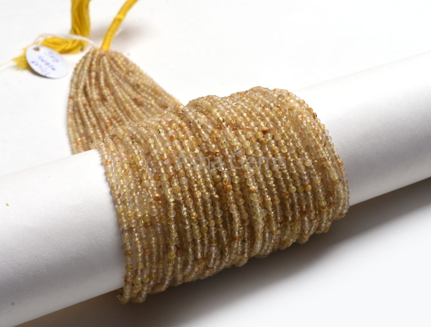 3.2 mm Genuine Rutile Micro Cut Faceted Beads, AAA Golden Rutile Beads,13"Strand Natural Rutilite Machine Cut Rondelle Gemstone Bead Jewelry