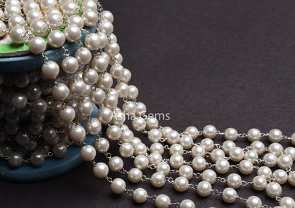 8mm Beautiful White Pearl Hydro Rondelle Beads Rosary Chain Gold Silver Copper Plated Wire Wrap Chains Jewelry Making Necklace Chain By Feet