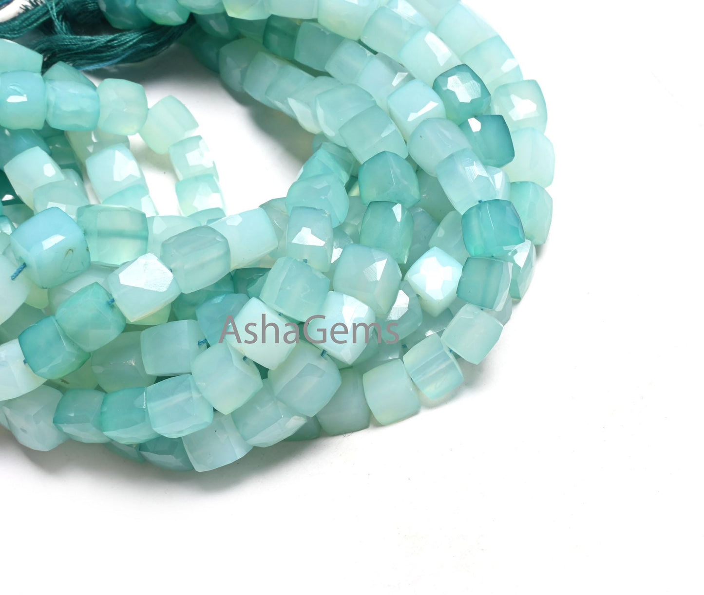 Beautiful Blue Chalcedony Faceted 3D Cube Box Gemstone Beads, Shaded Sky Blue Chalcedony Box Indian Cut Chalcedony Bead Jewelry making Craft
