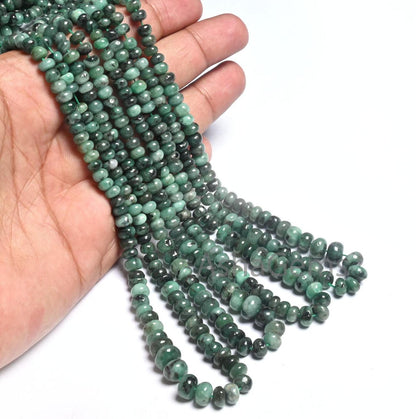 Natural Emerald Smooth Rondelle Gemstone Beads, 9/18" Fine Shaded Green Emerald Plain Handmade  Emerald Beads Necklace making Jewelry Crafts (AG 12333)