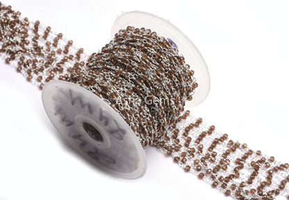 Smoky Quartz Hydro Beads Rosary Chain,3,5,10 Foot,  Rosary Beaded Chain, Silver Plated Metal,Bulk Roll,Jewelry Making,Finding Chain